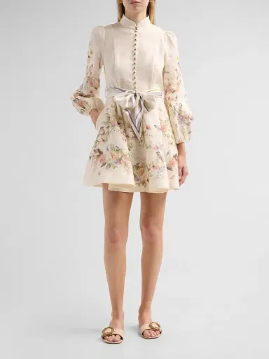 Zimmermann Women's Valiant Floral Linen Button Mini Dress - Cream Bouquet - Size 8 | Thumbnail 2