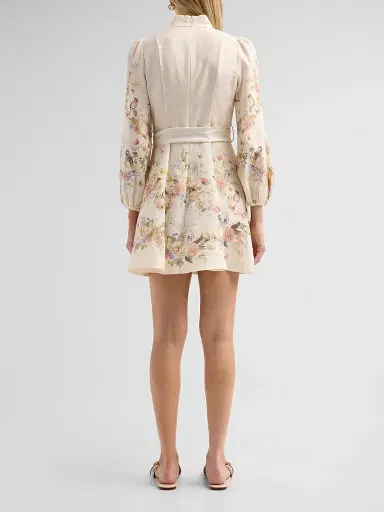 Zimmermann Women's Valiant Floral Linen Button Mini Dress - Cream Bouquet - Size 8 | Thumbnail 3