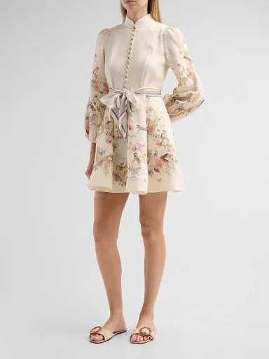 Zimmermann Women's Valiant Floral Linen Button Mini Dress - Cream Bouquet - Size 8 | Thumbnail 4