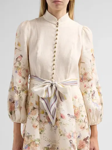 Zimmermann Women's Valiant Floral Linen Button Mini Dress - Cream Bouquet - Size 8 | Thumbnail 5