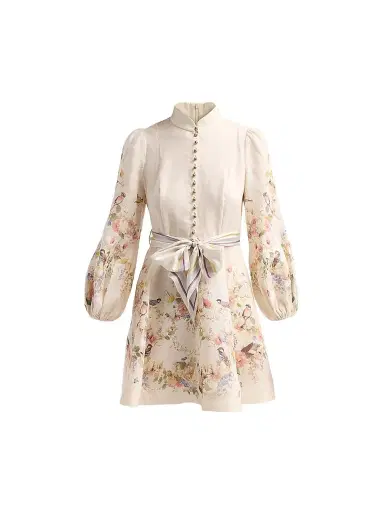 Zimmermann Women's Valiant Floral Linen Button Mini Dress - Cream Bouquet - Size 8 | Thumbnail 1