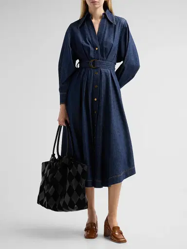 Zimmermann Women's Denim Belted Midi Shirtdress - Harbour Blue - Size 10 | Thumbnail 2 Zimmermann Women's Denim Belted Midi Shirtdress - Harbour Blue - Size 10 | Thumbnail 2