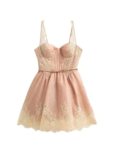 Zimmermann Women's Valiant Lace-Trim Mini Dress - Light Pink - Size 10 | Thumbnail 1 Zimmermann Women's Valiant Lace-Trim Mini Dress - Light Pink - Size 10 | Thumbnail 1