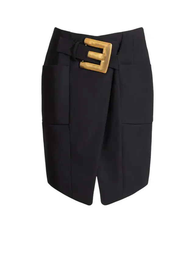 Balmain Belted grain de poudre skirt
