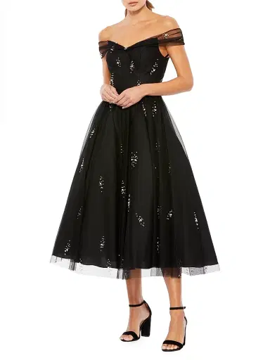 Mac Duggal Women's Embellished Off-The-Shoulder Midi-Dress - Black - Size 14 | Thumbnail 1