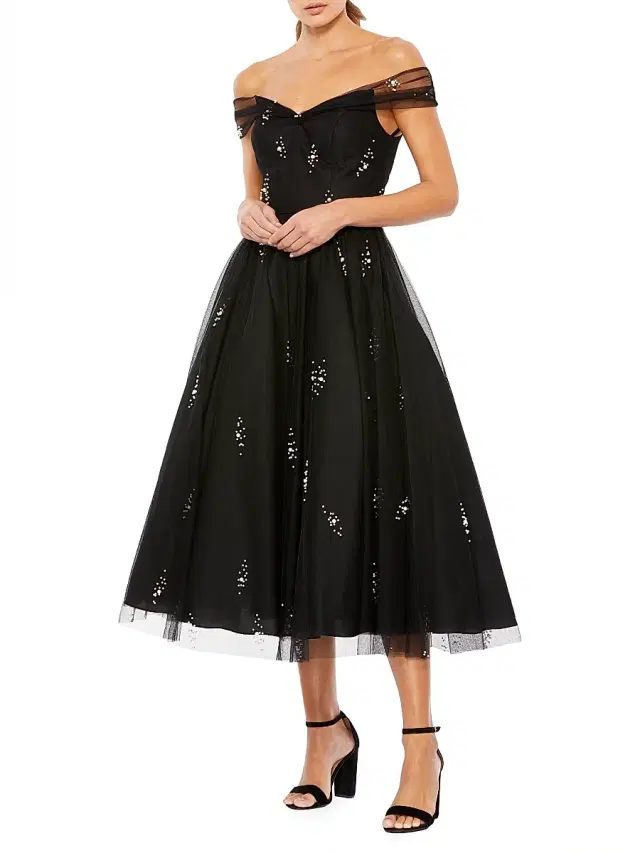 Mac Duggal Women's Embellished Off-The-Shoulder Midi-Dress - Black