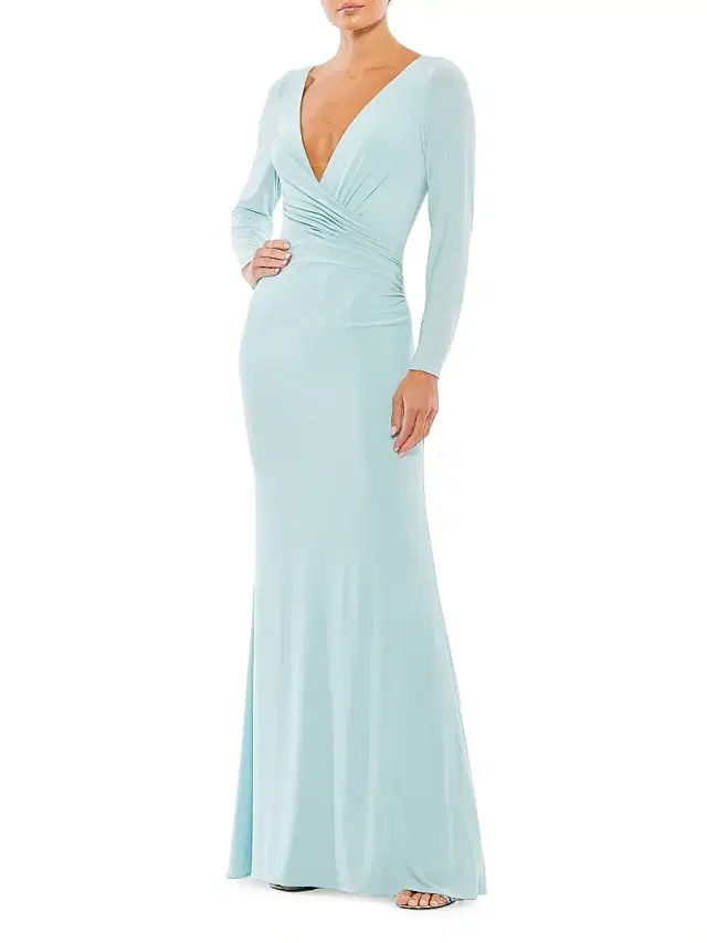 Mac Duggal Women's Ieena Jersey Wrap A-Line Gown - Powder Blue