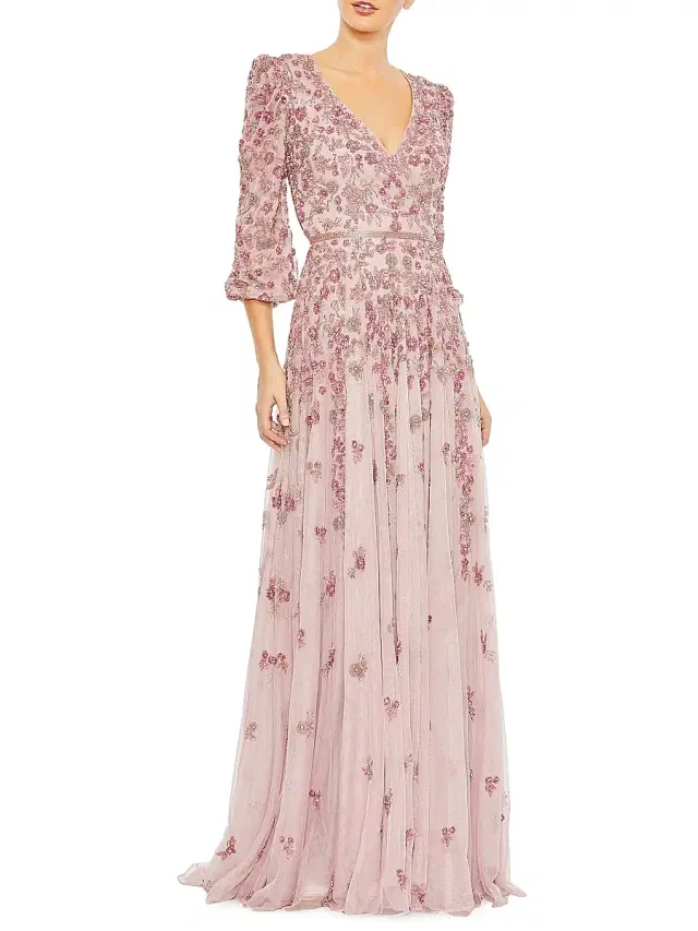 Mac Duggal Women's Beaded Floor-Length Gown - Rose
