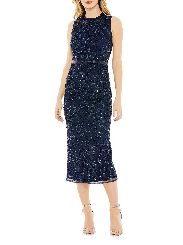 Mac Duggal Women's Sequin High-Neck Midi-Dress - Midnight