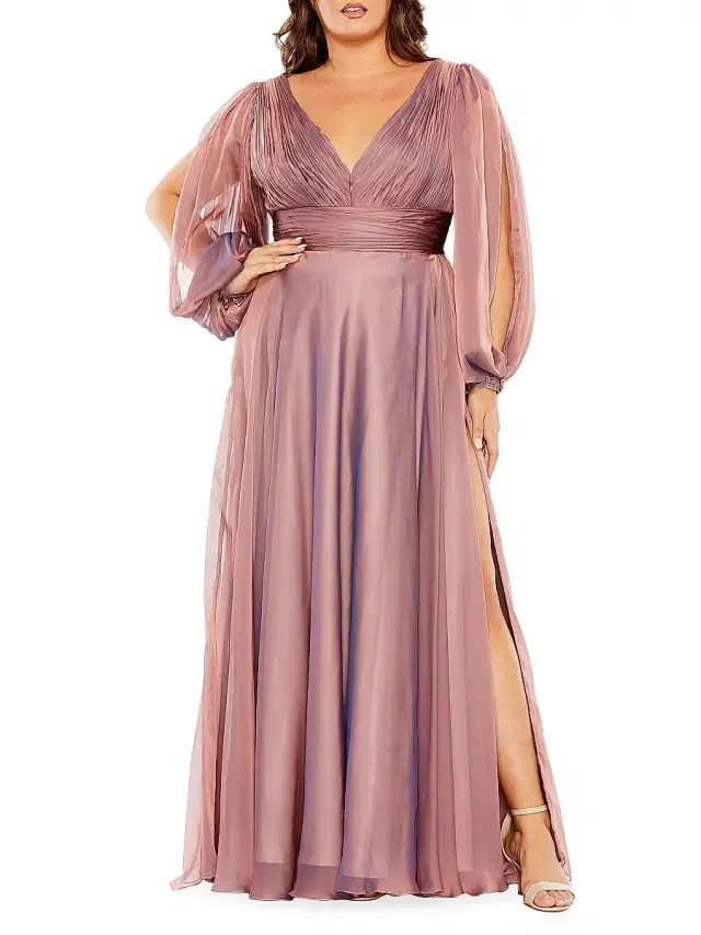 Mac Duggal Women's Plus Puff-Sleeve Gown - Antique Rose