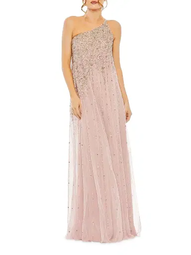 Mac Duggal Women's One-Shoulder Beaded Tulle Trapeze Gown | Thumbnail 1 Mac Duggal Women's One-Shoulder Beaded Tulle Trapeze Gown | Thumbnail 1