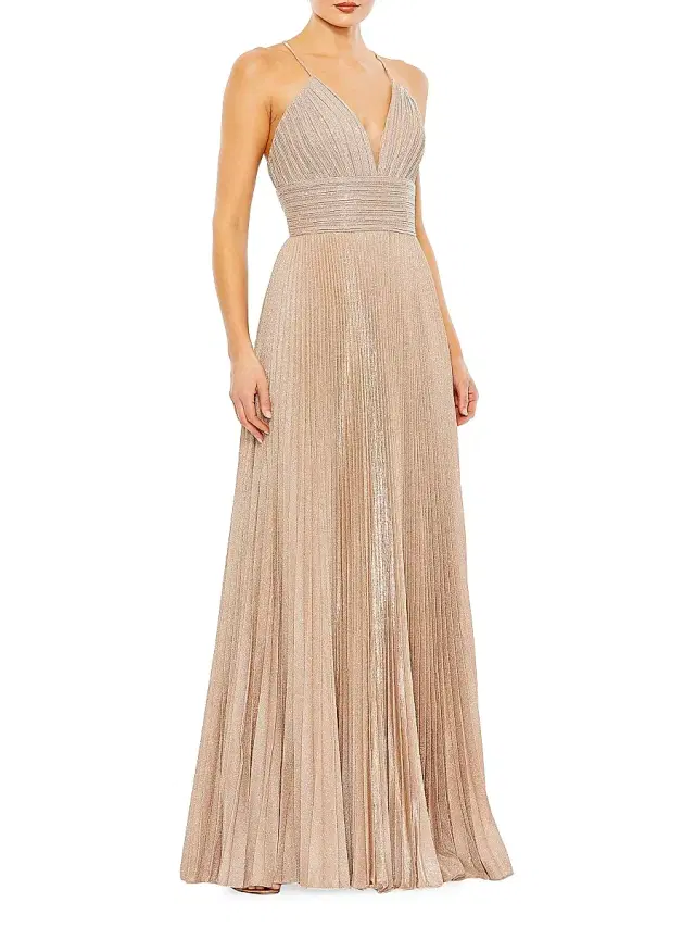 Mac Duggal Women's Ieena Pleated Shimmer Gown - Rose Gold
