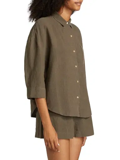 Jenni Kayne Women's Logan Linen Button-Front Shirt - Dark Moss | Thumbnail 4 Jenni Kayne Women's Logan Linen Button-Front Shirt - Dark Moss | Thumbnail 4