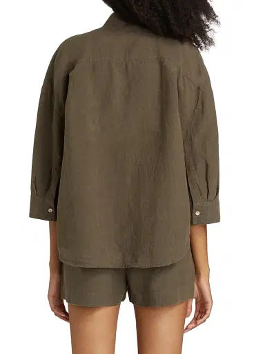 Jenni Kayne Women's Logan Linen Button-Front Shirt - Dark Moss | Thumbnail 5 Jenni Kayne Women's Logan Linen Button-Front Shirt - Dark Moss | Thumbnail 5