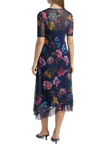 Johnny Was Women's Floral Mesh Asymmetric Midi-Dress | Thumbnail 5