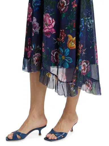 Johnny Was Women's Floral Mesh Asymmetric Midi-Dress | Thumbnail 6