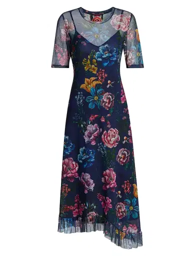 Johnny Was Women's Floral Mesh Asymmetric Midi-Dress | Thumbnail 1