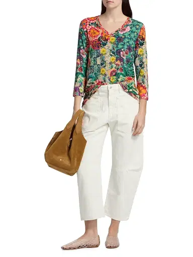 Johnny Was Women's The Janie Favorite Printed V-Neck T-Shirt - Carlina Scarf | Thumbnail 2