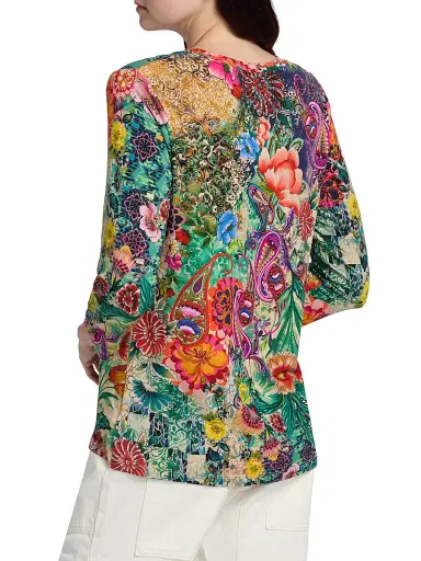 Johnny Was Women's The Janie Favorite Printed V-Neck T-Shirt - Carlina Scarf | Thumbnail 5