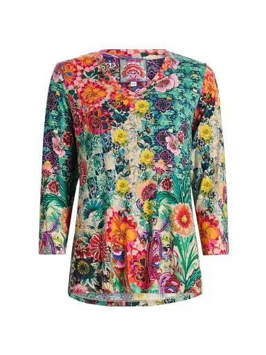Johnny Was Women's The Janie Favorite Printed V-Neck T-Shirt - Carlina Scarf | Thumbnail 1