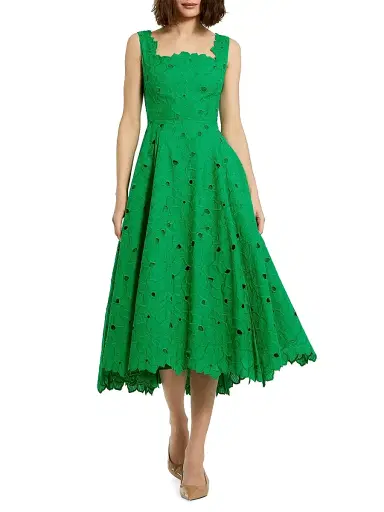 Mac Duggal Women's Cotton Floral Eyelet Embroidered Midi-Dress | Thumbnail 2 Mac Duggal Women's Cotton Floral Eyelet Embroidered Midi-Dress | Thumbnail 2