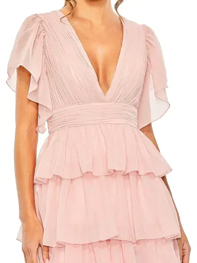 Mac Duggal Women's Flutter-Sleeve Tiered Gown | Thumbnail 3 Mac Duggal Women's Flutter-Sleeve Tiered Gown | Thumbnail 3