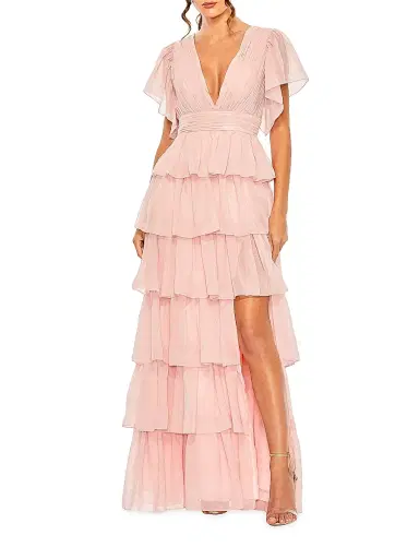 Mac Duggal Women's Flutter-Sleeve Tiered Gown | Thumbnail 1 Mac Duggal Women's Flutter-Sleeve Tiered Gown | Thumbnail 1