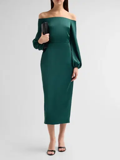 Ramy Brook Women's Shiyan Off-The-Shoulder Midi-Dress - Deep Emerald - Size 12 | Thumbnail 2