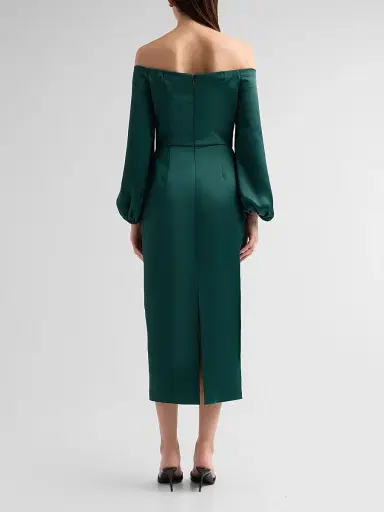 Ramy Brook Women's Shiyan Off-The-Shoulder Midi-Dress - Deep Emerald - Size 12 | Thumbnail 3