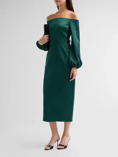 Ramy Brook Women's Shiyan Off-The-Shoulder Midi-Dress - Deep Emerald - Size 12 | Thumbnail 4