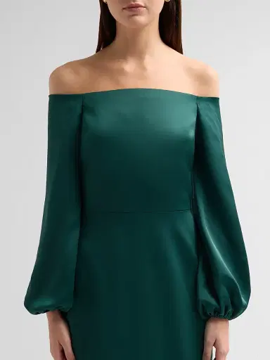 Ramy Brook Women's Shiyan Off-The-Shoulder Midi-Dress - Deep Emerald - Size 12 | Thumbnail 5