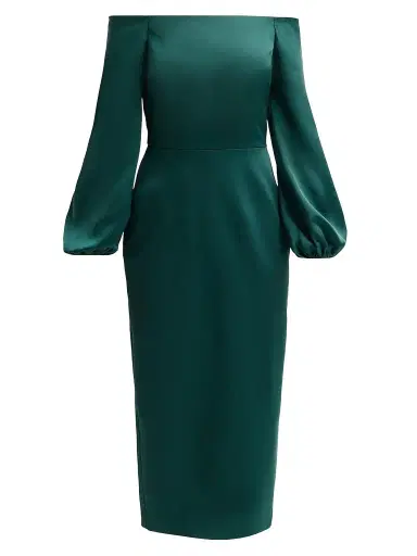Ramy Brook Women's Shiyan Off-The-Shoulder Midi-Dress - Deep Emerald - Size 12 | Thumbnail 1
