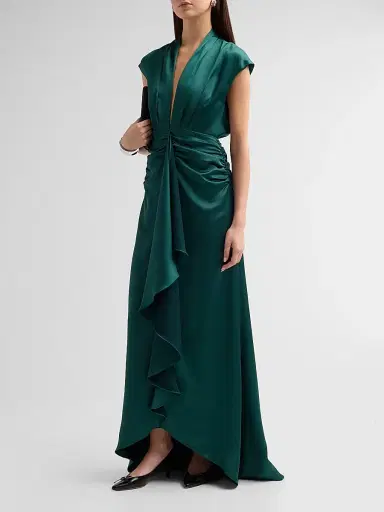 Ramy Brook Women's Catrin Waterfall Hi-Low Gown - Deep Emerald | Thumbnail 4 Ramy Brook Women's Catrin Waterfall Hi-Low Gown - Deep Emerald | Thumbnail 4