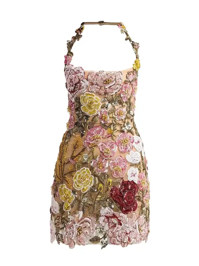 Oscar de la Renta Women's Floral-Embroidered Halter Cocktail Dress