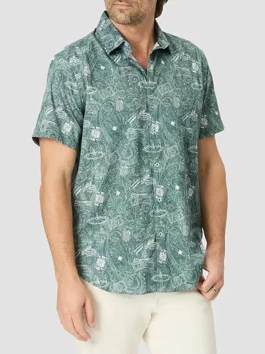 Robert Graham Men's The Vault Printed Stretch-Cotton Short-Sleeve Shirt - Emerald | Thumbnail 4