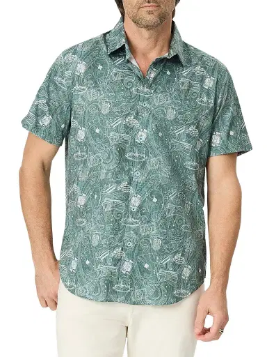 Robert Graham Men's The Vault Printed Stretch-Cotton Short-Sleeve Shirt - Emerald | Thumbnail 1