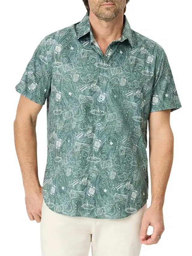 Robert Graham Men's The Vault Printed Stretch-Cotton Short-Sleeve Shirt - Emerald