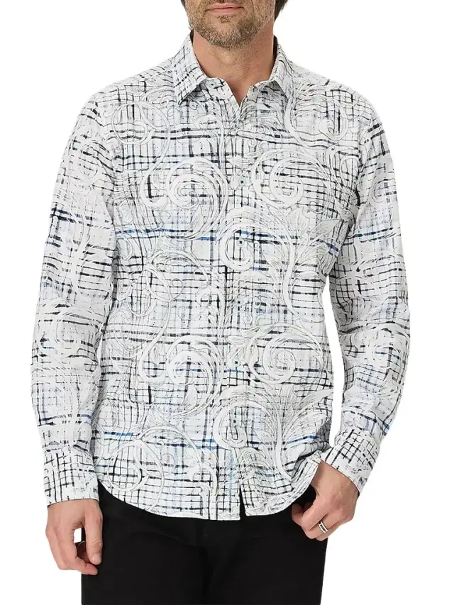 Robert Graham Men's Webster Printed Cotton Button-Front Shirt - White