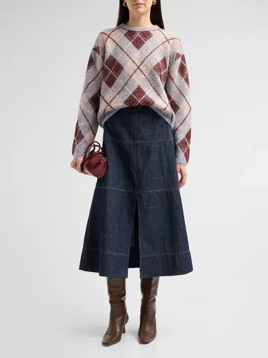 Tanya Taylor Women's Sybil Argyle-Inspired Crewneck Sweater - Winter Sky Mahogany | Thumbnail 2