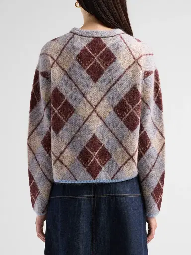 Tanya Taylor Women's Sybil Argyle-Inspired Crewneck Sweater - Winter Sky Mahogany | Thumbnail 3