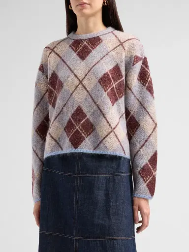 Tanya Taylor Women's Sybil Argyle-Inspired Crewneck Sweater - Winter Sky Mahogany | Thumbnail 4