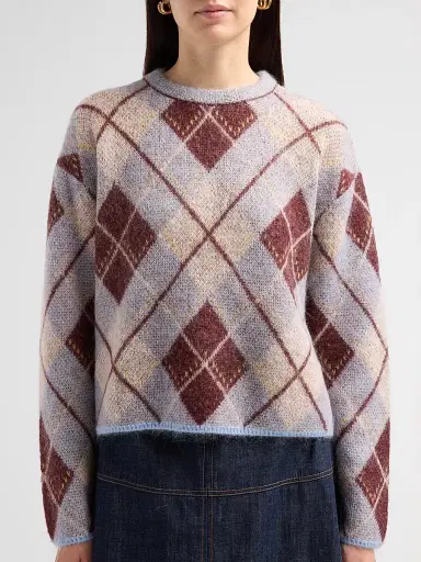 Tanya Taylor Women's Sybil Argyle-Inspired Crewneck Sweater - Winter Sky Mahogany | Thumbnail 5