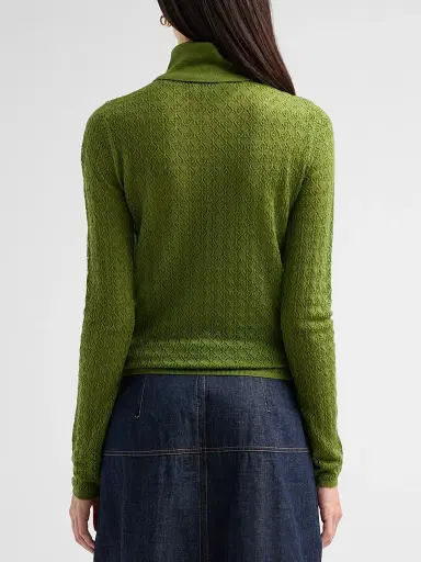 Tanya Taylor Women's Kayden Pointelle Merino-Wool Turtleneck Sweater - Sprout | Thumbnail 3