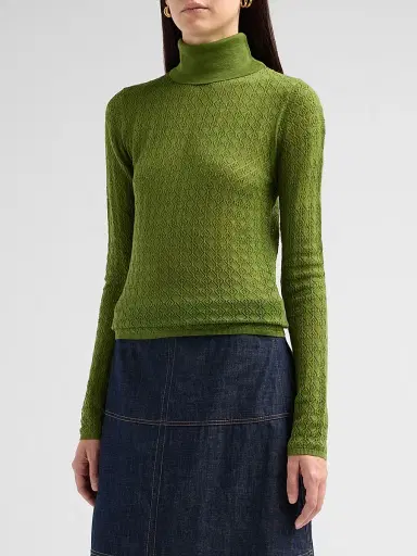 Tanya Taylor Women's Kayden Pointelle Merino-Wool Turtleneck Sweater - Sprout | Thumbnail 4