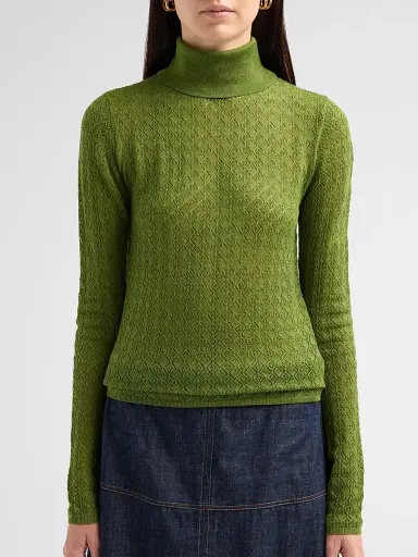Tanya Taylor Women's Kayden Pointelle Merino-Wool Turtleneck Sweater - Sprout | Thumbnail 5