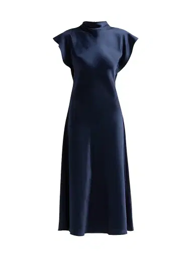 Tanya Taylor Women's Adrien Satin Flutter-Sleeve Midi Dress - Anthracite | Thumbnail 1 Tanya Taylor Women's Adrien Satin Flutter-Sleeve Midi Dress - Anthracite | Thumbnail 1
