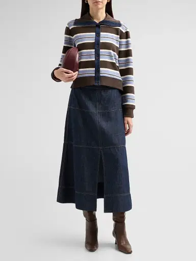 Tanya Taylor Women's Bronwyn Striped Stretch-Cotton Jacket - Dark Fig Winter | Thumbnail 2