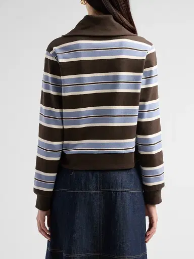 Tanya Taylor Women's Bronwyn Striped Stretch-Cotton Jacket - Dark Fig Winter | Thumbnail 3