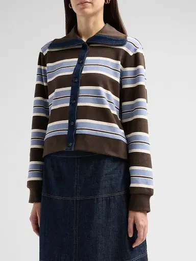 Tanya Taylor Women's Bronwyn Striped Stretch-Cotton Jacket - Dark Fig Winter | Thumbnail 4