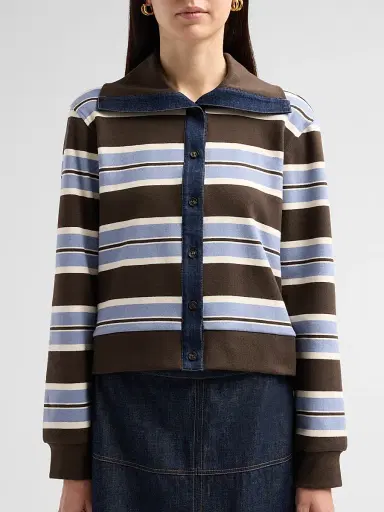Tanya Taylor Women's Bronwyn Striped Stretch-Cotton Jacket - Dark Fig Winter | Thumbnail 5